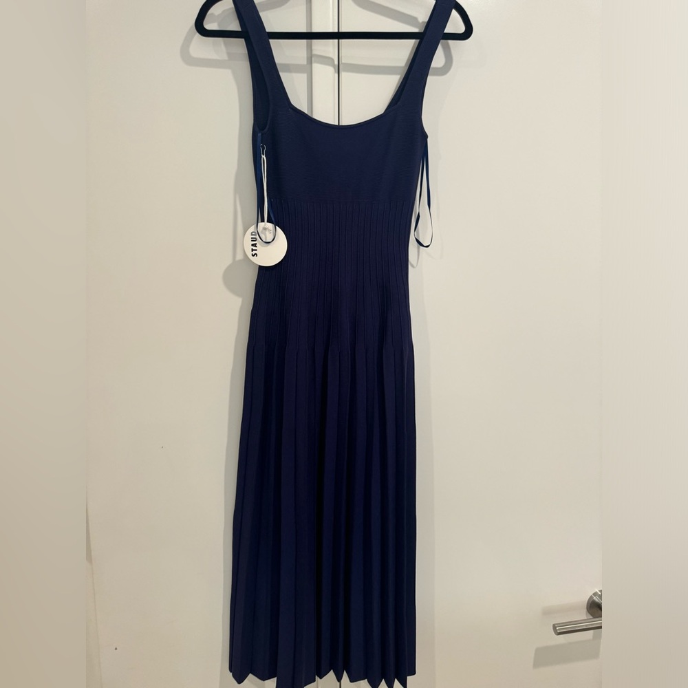 STAUD Navy Blue Pleated Maxi Dress - Picture 1 of 5